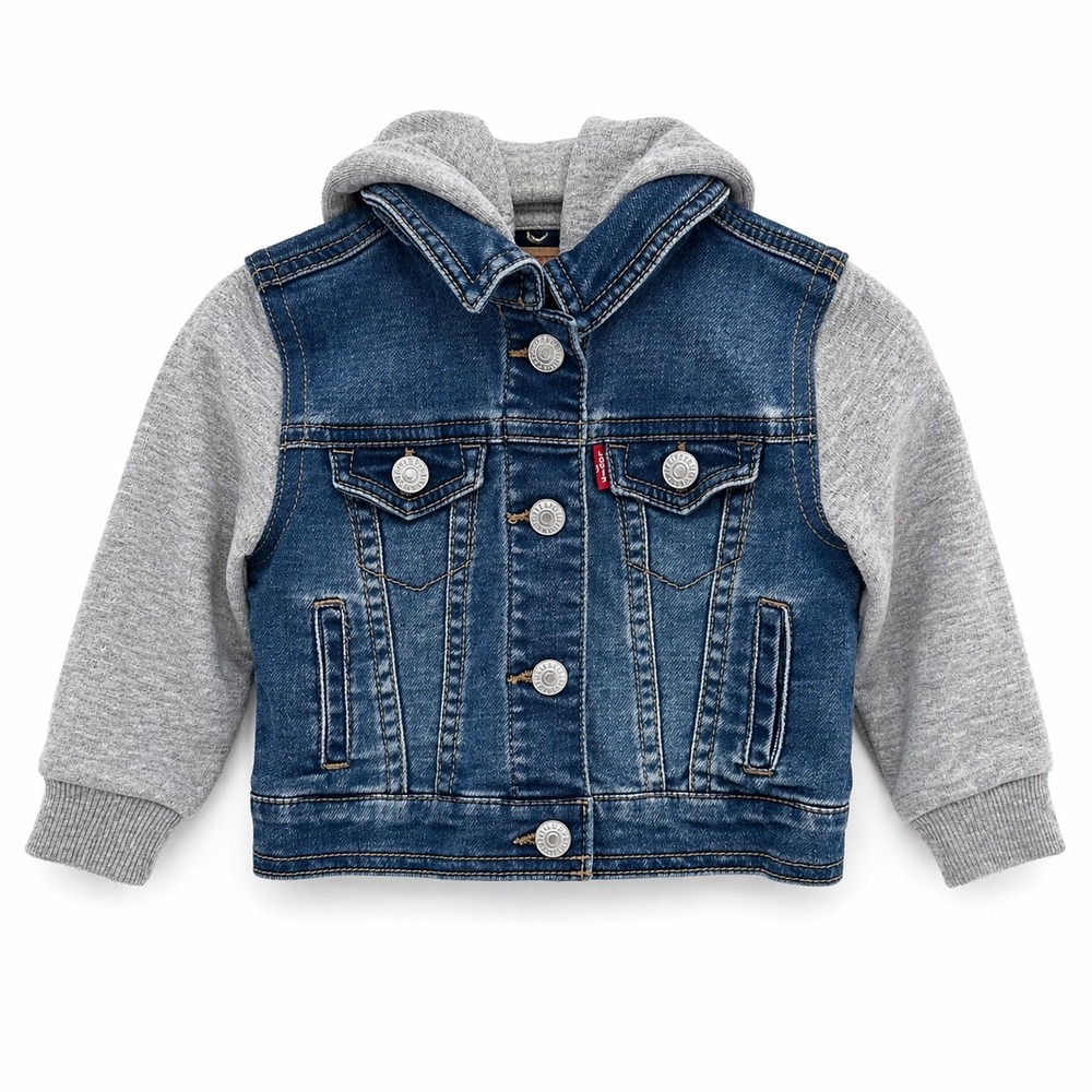 Levi's Baby Denim Trucker Jacket Gray Hoodie Sleeves Size 6/9 Months Infant